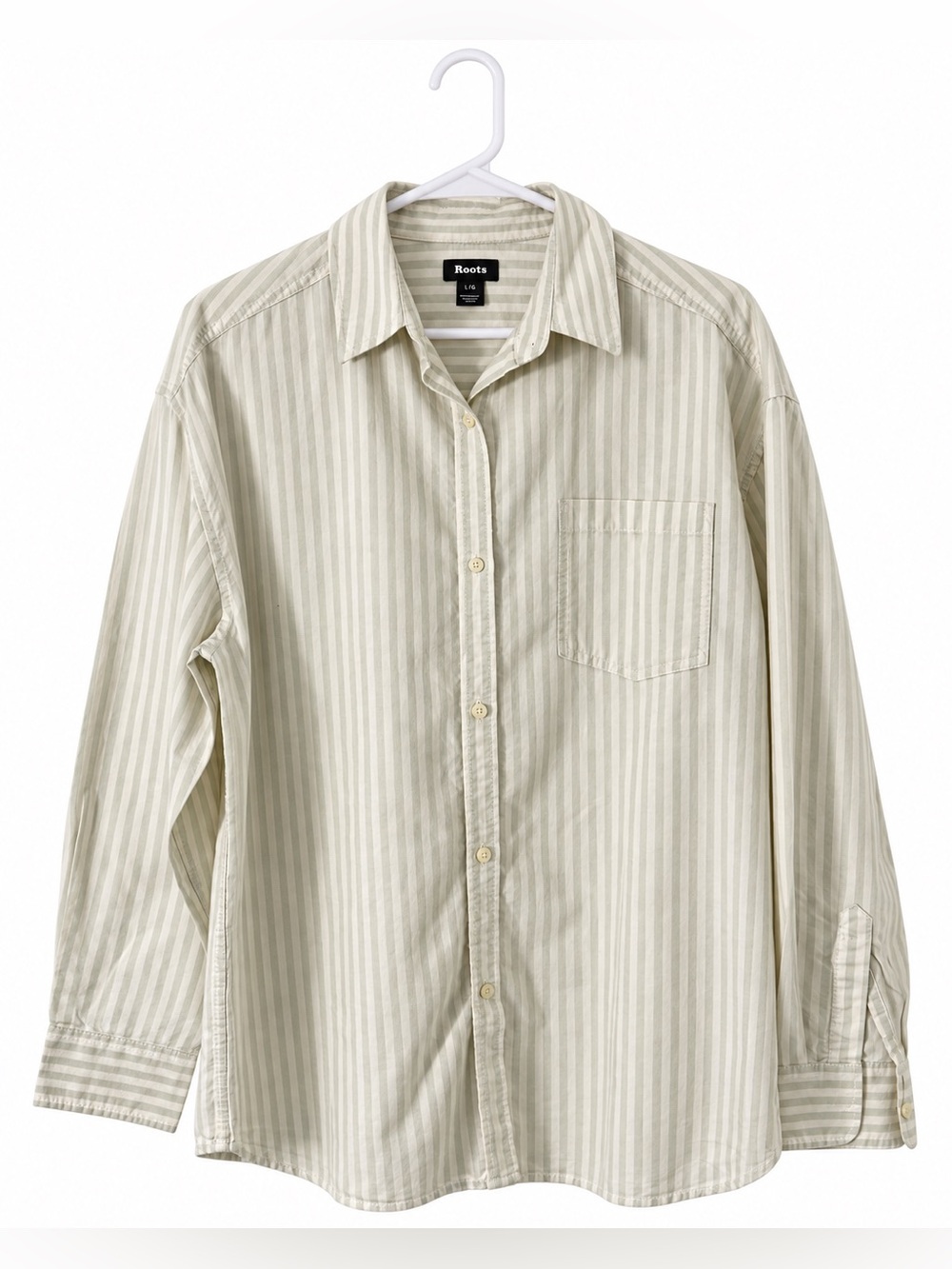 Roots Men's Light Beige Striped Cotton Button-Down Shirt